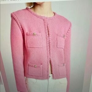 NWT Endless Rose Pink KNIT braided trim sweater Jacket